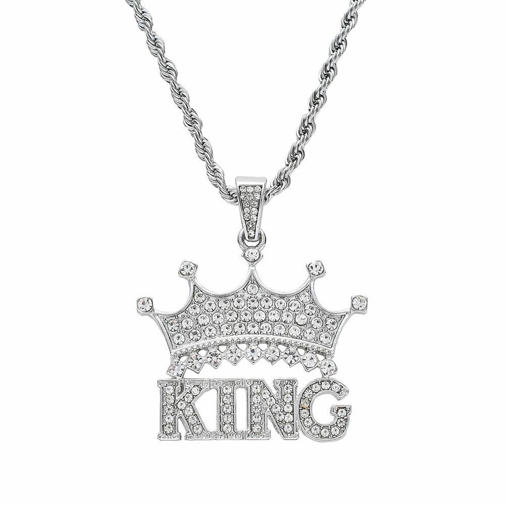 Stainless Steel Crown King CZ Pendant with 24" Rope Chain Hip Hop